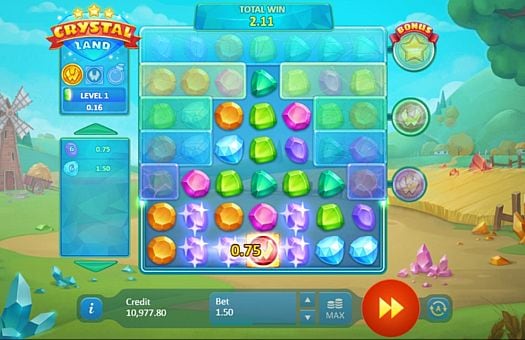 Призовая комбинация симвлов в игровом автомате Crystal Land